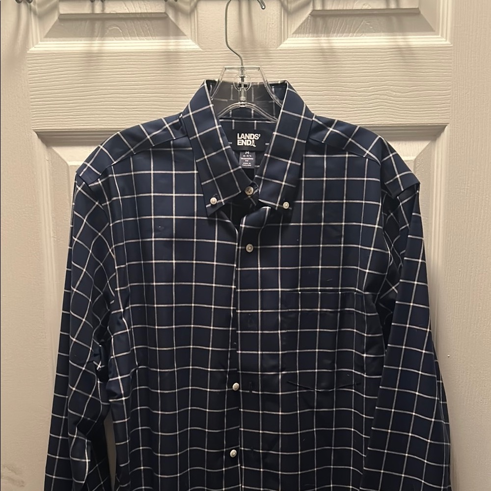 Lands' End Blue and White Casual Button Down Shirt